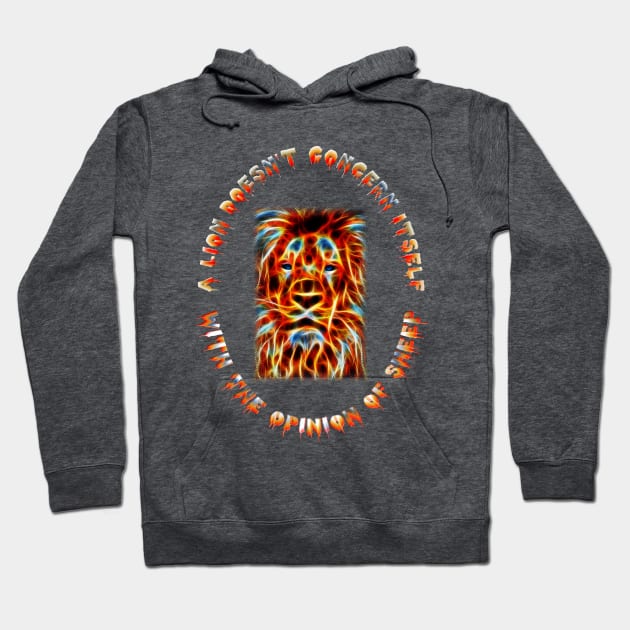 A Lion Doesn't Concern Itself With the Opinion of Sheep - Lion Head and Face Fractal Flame Fire Lion - Red, White and Blue Hoodie by CDC Gold Designs